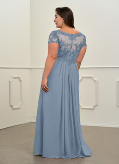 Azazie Dunja Mother of the Bride Dresses Dusty Blue A-Line V-Neck Lace Chiffon Dress image8