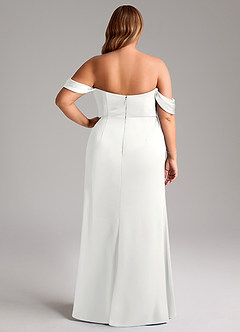 Azazie Saige Bridesmaid Dresses White Sheath Off the Shoulder Stretch Satin Dress image12