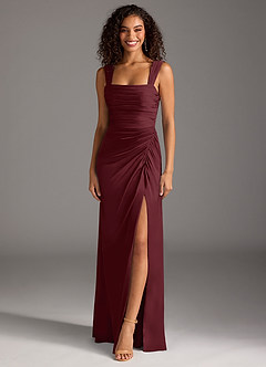 Azazie Jesaphine Bridesmaid Dresses Cabernet Sheath Bow Stretch Satin Dress image1