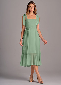 Azazie Deb Bridesmaid Dresses Matcha A-Line with Pockets Chiffon Convertible Dress image5