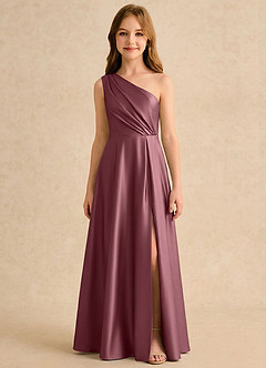Azazie Puddles Girls Formal Flower Girl Klänningar Klänning A-linje i Stretch Satin One-shoulder image6