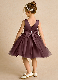 Azazie Tadpole Flower Girl Dresses Sangria A-Line Pleated Matte Satin Dress image5