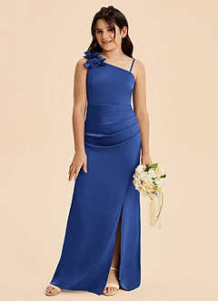 Azazie Remi Junior Robe Fourreau en Satin extensible Fente Latérale Bleu Roi image4