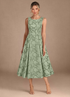 Azazie Fulton vestidos de madre de la novia Vestido de Salvia Polvorienta de Devorado Floral de Corte En A con Plisado image5