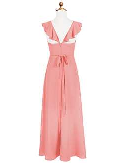 Azazie Emily Junior Coral A-Line Ruched Chiffon Dress image6