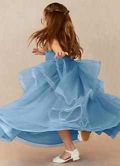 Azazie Sofia Flower Girl Dresses Steel Blue A-Line Beaded Tulle Dress image2