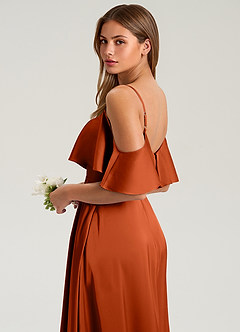 Azazie Jean Brautjungfernkleider A-Linie Schulterfrei Stretch-Satin Kleid Paprika image7