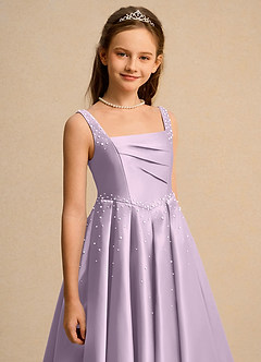 Azazie Mochi Girls Formal Flower Girl Dresses Frosted Lilac Ball-Gown Pleated Matte Satin Dress image7
