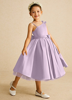 Azazie Lollipop Flower Girl Dresses Frosted Lilac A-Line One Shoulder Matte Satin Dress image1