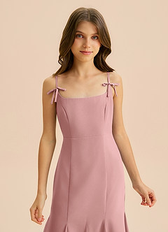 Azazie Evey Junior Abito Sirena in Chiffon Plissettato Rosa Polverosa image6