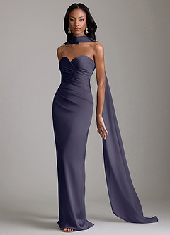 Azazie Sonora Vestidos de damas de honor Vestido de Tormenta de Satén Elástico de Corte Recto con Sin tirantes image10