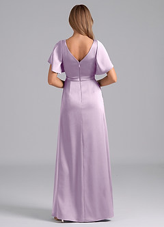 Azazie Ambrosia Bridesmaid Dresses Frosted Lilac A-Line Pleated Stretch Satin Dress image3