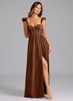 Azazie Denisse Robes de demoiselle d'honneur Robe Trapèze en velours Rayé Ombre image4