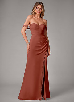 Azazie Haisley Bridesmaid Dresses Auburn Sheath Off the Shoulder Chiffon Convertible Dress image3