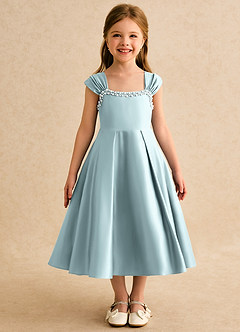 Azazie Yosemite Flower Girl Dresses Mist Ball-Gown Sweetheart Neckline Matte Satin Dress image4