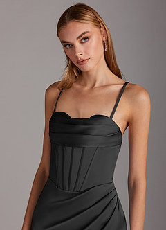 Azazie Brookelle Bridesmaid Dresses Black Sheath Sweetheart Corset Stretch Satin Dress image7