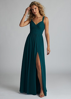Azazie Aziza Bridesmaid Dresses Pine A-Line V-Neck Pleated Chiffon Dress image2