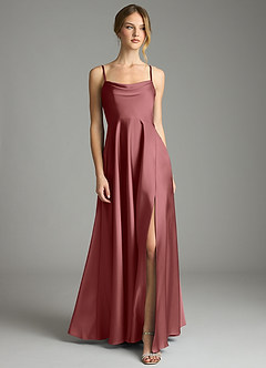 Azazie Elle Bridesmaid Dresses Amethyst A-Line Pleated Stretch Satin Dress image1