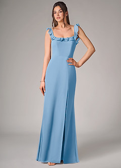 Azazie Callie Bridesmaid Dresses Powder Blue Mermaid Side Slit Chiffon Convertible Dress image4