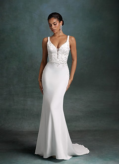 Azazie Sabrina Vestidos de novia Vestido Diamante Blanco de Satén con cara trasera de crepé de Corte Sirena image4