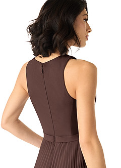 Azazie Lindie Final Sale Terracotta A-Line Scoop Pleated Chiffon Dress image5