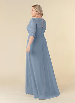 Azazie Leonine Mother of the Bride Dresses Dusty Blue A-Line Scoop lace Chiffon Dress image11