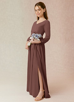 Azazie Angelica Junior Espresso A-Line Pleated Chiffon Dress image3