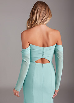 Azazie Hallie Bridesmaid Dresses Aqua Mermaid Long Sleeve Chiffon Dress image7