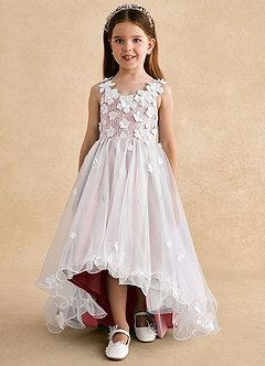 Azazie Celia vestidos de niña de las flores Vestido de Rosa Empolvado de Tul de Corte en A con Encaje image7