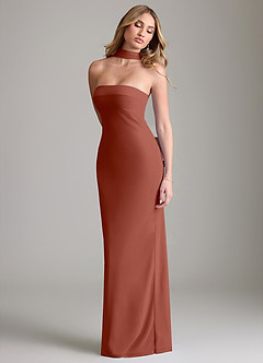 Azazie Lusinda Vestidos de madrinha de casamento Vestido Castanho Aloirado de Chiffon de sereia com Fora do ombro image7