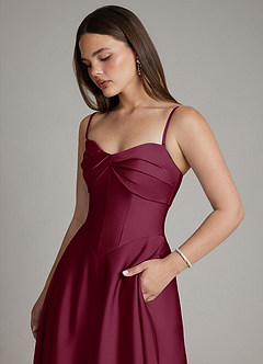 Azazie Meleena Bridesmaid Dresses Mulberry A-Line Strapless Stretch Satin Dress image2