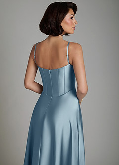 Azazie Nona Bridesmaid Dresses Dusty Blue A-Line Pleated Stretch Satin Dress image4