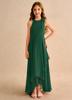 Azazie Boop Girls Formal Blumenmädchenkleider A-Linie Schleifen Chiffon Kleid Dunkelgrün image3