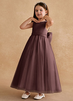 Azazie Cookie Flower Girl Dresses Espresso A-Line Bow Tulle Dress image4