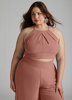 Azazie Kenzi Abiti da Damigella Tuta in Chiffon Plissettato Cedro Rosa image11