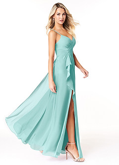 Azazie Emerald Bridesmaid Dresses Aqua A-Line Ruffled Chiffon Dress image2