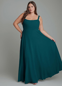 Azazie Shaude Vestidos de damas de honor Vestido Pino de Gasa de Línea A con Plisado image6
