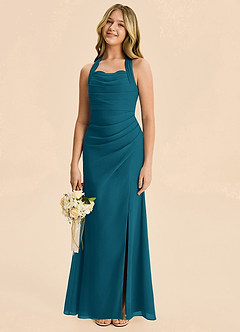 Azazie Destiny Junior Ink Blue Sheath Ruched Chiffon Dress image1