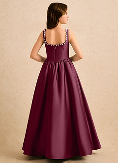 Azazie Enid Girls Formal Flower Girl Dresses Mulberry A-Line Beaded Stretch Satin Dress image2