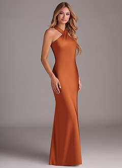 Azazie Doretta Bridesmaid Dresses Cinnamon Mermaid Pleated Stretch Satin Dress image3