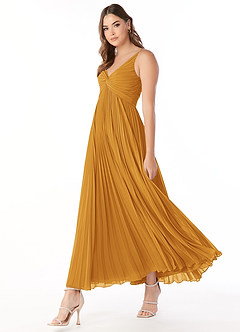 Azazie Raychelle Bridesmaid Dresses Butterscotch A-Line V-Neck Chiffon Dress image3