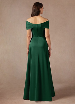 Azazie Amelia Mother of the Bride Dresses Dark Green A-Line Off the Shoulder Stretch Satin Dress image6