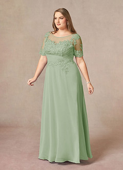 Azazie Raissa Mother of the Bride Dresses Dusty Sage A-Line Lace Chiffon Dress image11