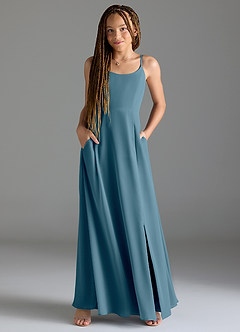 Azazie Moira Junior A-Linie mit Taschen Chiffon Kleid Bermudablau image4