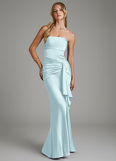 Azazie Janel Robes de demoiselle d'honneur Robe Sirène en Satin extensible Corset Bleu Nuage image1