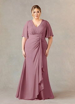 Azazie Carson Mother of the Bride Dresses Vintage Mauve A-Line V-Neck Lace Chiffon Dress image6