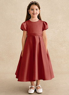 Azazie Princess Flower Girl Dresses Terracotta A-Line Pleated Matte Satin Dress image5