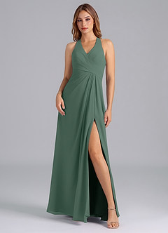 Azazie Dorota Bridesmaid Dresses Sea Moss A-Line Pleated Chiffon Dress image3