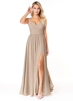 Azazie Chanel Bridesmaid Dresses Taupe A-Line Pleated Chiffon Dress image1