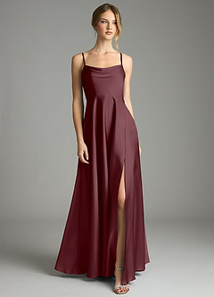 Azazie Elle Bridesmaid Dresses Sangria A-Line Pleated Stretch Satin Dress image1